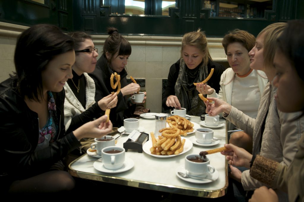 Spain, 2009 Chocolateria San Jinez, hot chocolate and churros (fried dough) is a Madrid delicacy