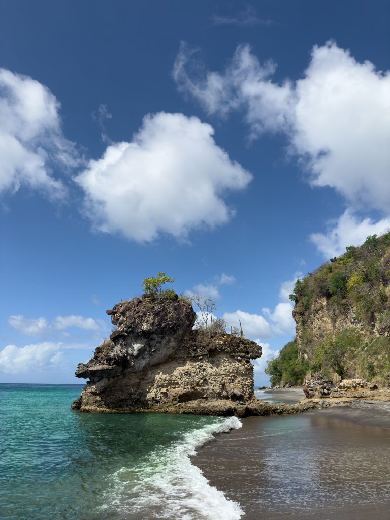 Rock formation on coastal beach St. Lucia